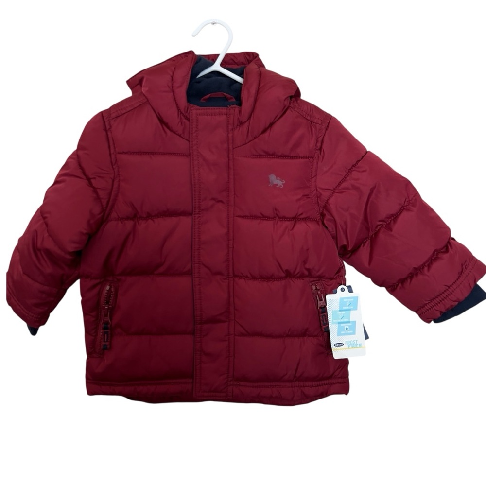 Old Navy Baby Boys Zip-Front Hooded Lined Puffer Burgundy Jacket Size 18-24M